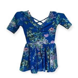 Dot Dot Smile Baby Girls Royal Blue Floral Crisscross V Neck Dress 6-12 Months